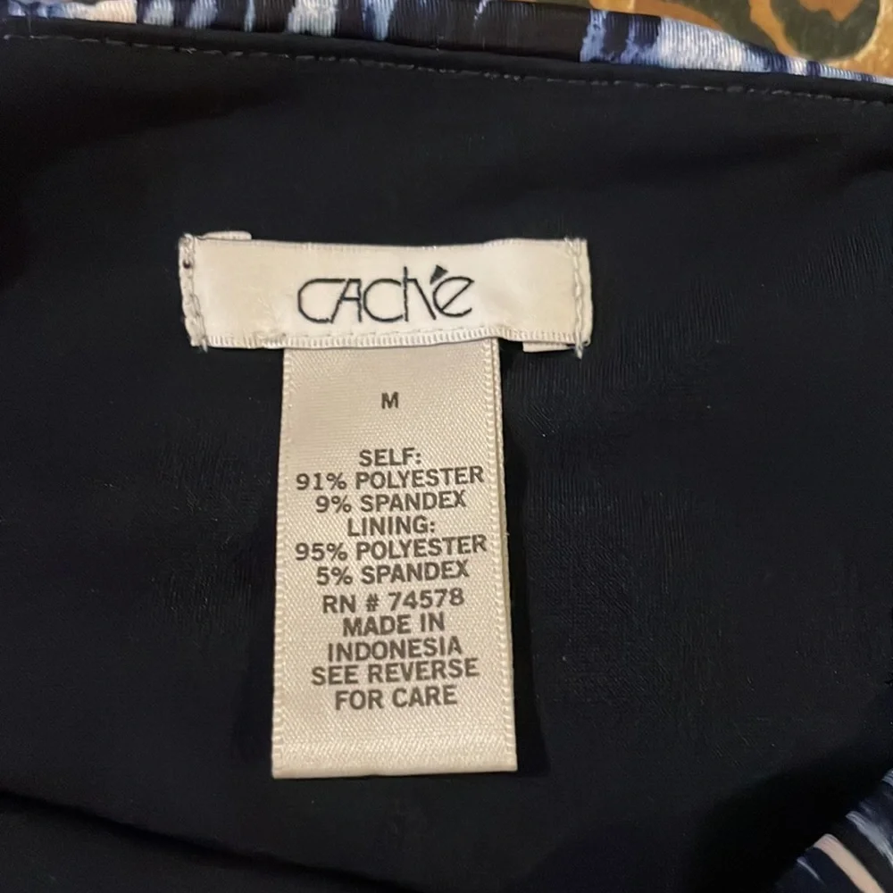 Caché Vintage Blue & White Animal Print Top w/ Cut-Out in Back - Picture 8 of 8